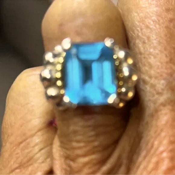 Lagos 925/750 Caviar SS Blue Topaz Ring Signed MINT COND Sz 7 STUNNER BUT SIMPL - Picture 2 of 9